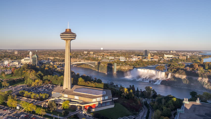 Niagara, Ontario, Canada with the falls and tower from day till night.