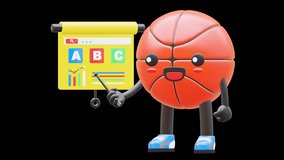 3D Cute Basketball Character Pointing At Line Graph Showing Growth Suitable For Business And Data Analysis Concepts. Transparent Background. Alpha Background. Looping Animation. - Powered by Shutterstock - Get 15% off with code: PIKWIZARD15