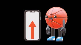 3D Cute Basketball Character Highlighting Swipe Up Text With A Smartphone Graphic. Ideal For Interactive Marketing Campaigns, Social Media Advertisements, And Engaging Call To Actions. - Powered by Shutterstock - Get 15% off with code: PIKWIZARD15