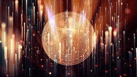 Bitcoin Symbol Cryptocurrency Trade Market Gold Coin. Spinning Coin, Blockchain, Background Financial Data Up Video Loop. - Powered by Shutterstock - Get 15% off with code: PIKWIZARD15