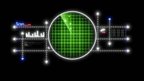 A cutting-edge radar scanning interface with glowing digital elements, directional arrows, data lines, and a progress bar labeled "Scan" that emphasizes advanced technology and surveillance. - Powered by Shutterstock - Get 15% off with code: PIKWIZARD15