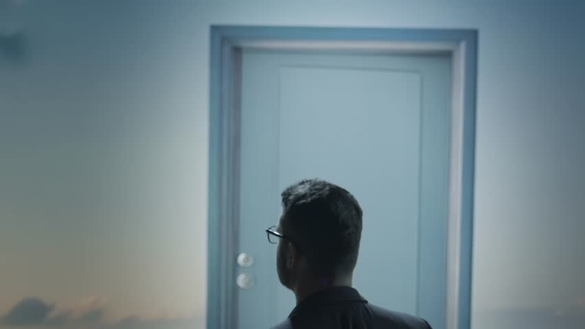 Businessman Looking At Open Door Destiny Future Opportunity Choice Progress Success