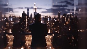 Silhouette Business Man Looking At City Skyline Corporate Success Future Vision - Powered by Shutterstock - Get 15% off with code: PIKWIZARD15