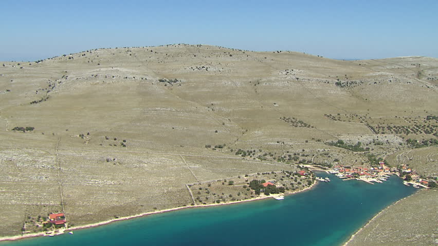 Kornati islands archipelago, Adriatic sea, Croatia. Aerial helicopter shot.