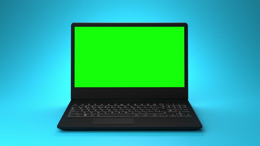 Animated Business laptop with greenscreen on display. Business notebook with chroma key. 3D Illustration
