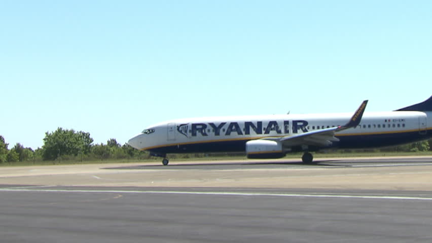 ZAGREB, CROATIA - SUMMER 2010: Airplane Ryanair landing at Pleso airport, summer