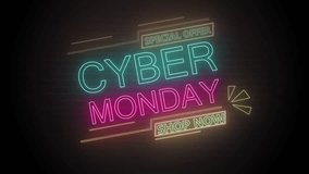 Cyber monday neon style video animation with black background, bricks texture and flickering animation. - Powered by Shutterstock - Get 15% off with code: PIKWIZARD15
