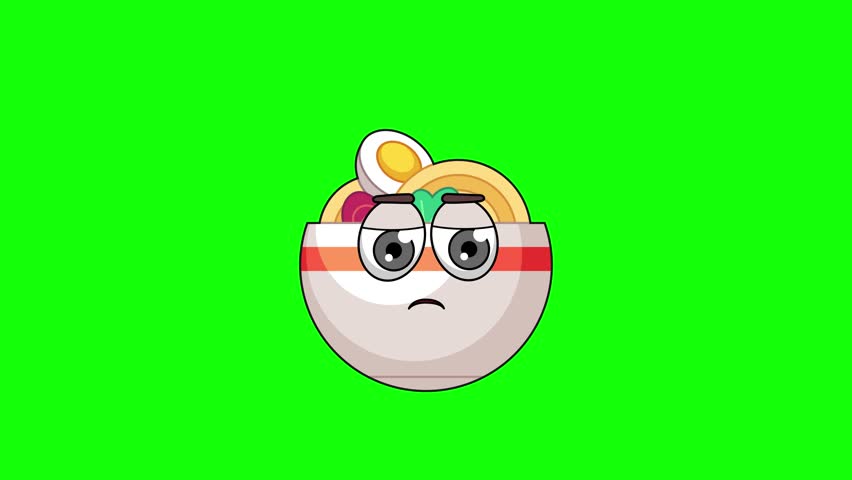 noodle bowl cartoon facing with rolling eye, emoji emoticon animation