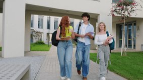 Group of smiling university students walking on campus pathway - Powered by Shutterstock - Get 15% off with code: PIKWIZARD15