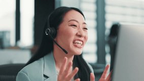 Asian woman, consultant and call center with headset for telemarketing, online advice or customer service. Japanese, female person or friendly agent talking with headphones for virtual assistance - Powered by Shutterstock - Get 15% off with code: PIKWIZARD15