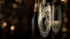 Super Slow Motion Shot of Pouring Champagne on Festive Sparkle Background, 1000fps. - Powered by Shutterstock - Get 15% off with code: PIKWIZARD15