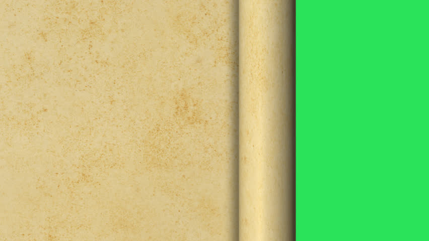 Old vintage curled paper scroll letter parchment opening closing animation ancient against green background video template