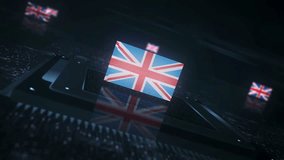UK United Kingdom USA flag on computer cpu. GB British banner digital and cyber technology concept animation with glitch. - Powered by Shutterstock - Get 15% off with code: PIKWIZARD15
