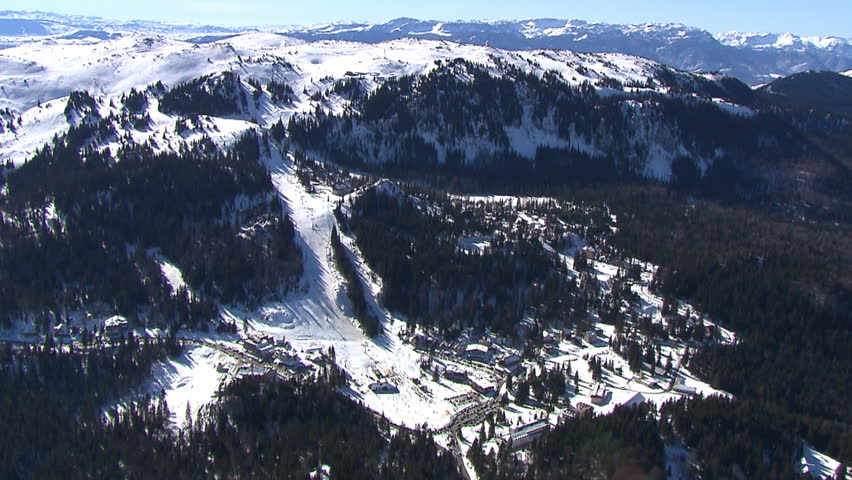 Aerial shot of the tourist sport and recreational resort on the mountain