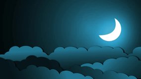 Animation Of Cartoon Paper Background. Glowing White half moon And clouds and star animation. Animated Cartoon Star And Cloud Background. Glowing Moon And Twinkle Stars Moving In The Sky - Powered by Shutterstock - Get 15% off with code: PIKWIZARD15