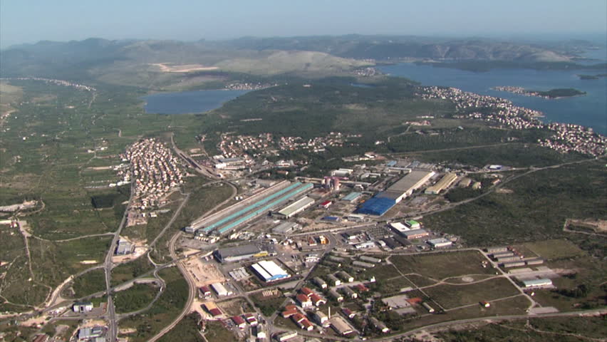 Aerial shot of industrial zone on the Adriatic coast