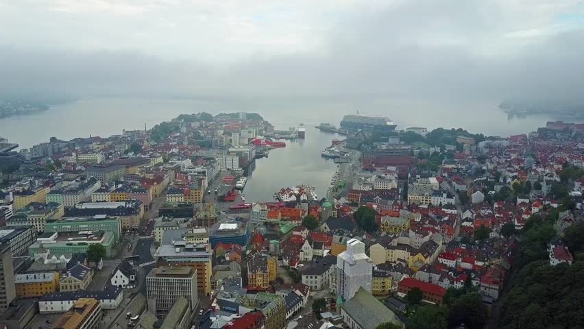 Bergen city aerial panoramic view in Norway