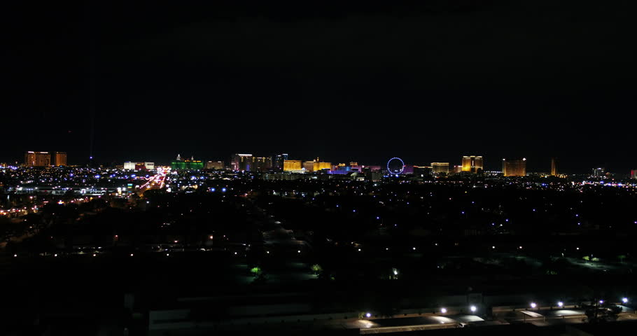 Las Vegas strip night drone aerial 4k