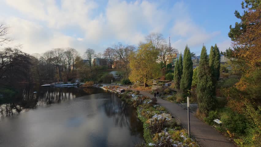 Snow Hamburg Park in Autumn