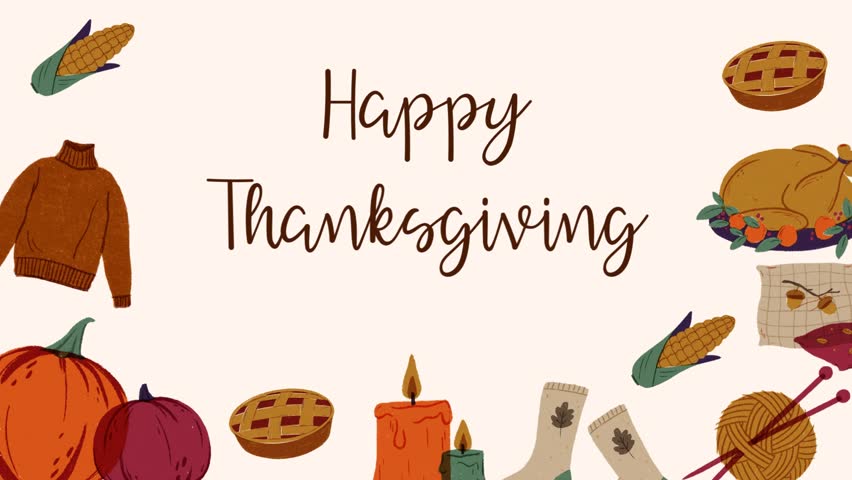 Thanksgiving Animation Happy Thanksgiving Text. Suitable for holiday themed designs, greeting cards, and social media posts.