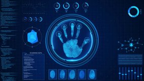 3d wireframe hand with Access Data glowing motion background. Animation hand scanning for security identification. human scanning. Biometric Scanner Virtual cybersecurity and data. 3D Illustration - Powered by Shutterstock - Get 15% off with code: PIKWIZARD15