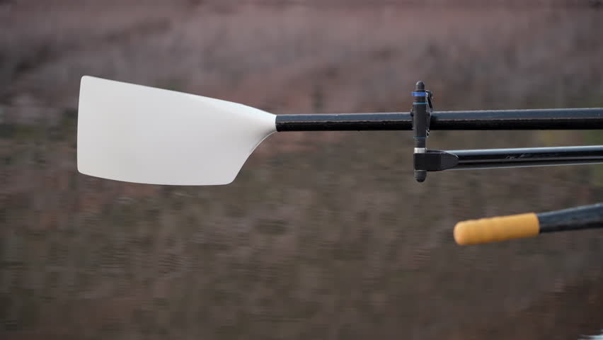 blades of hatchet sculling oars against calm lake