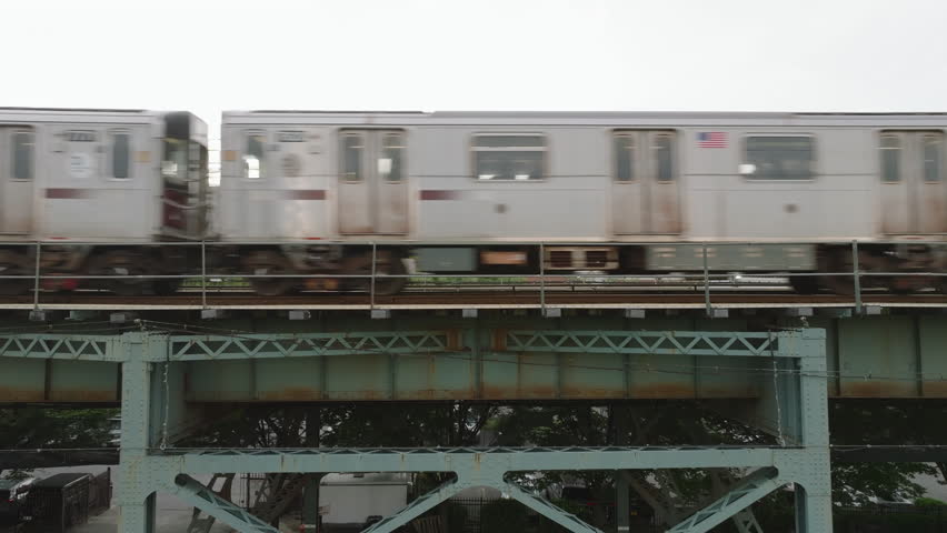 Aerial view of the subway in The Bronx. Shot on an overcast morning in New York City.