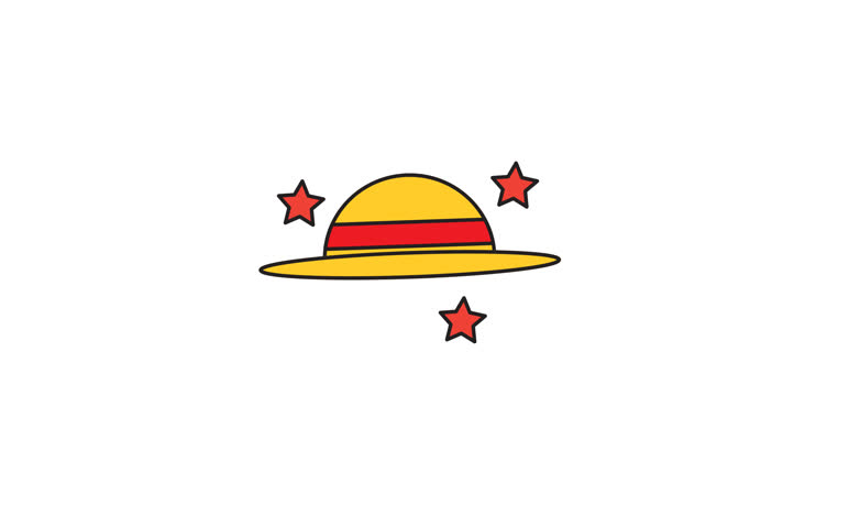 Animated of a straw hat with a red band and three red stars. This hat is a recognizable symbol in popular culture