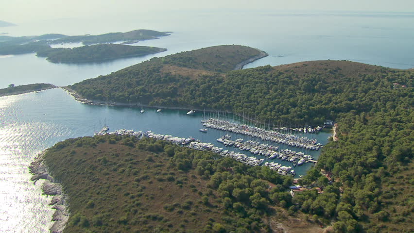 Aerial helicopter shot of the ACI marina Palmizana, Paklinski islands, Croatia