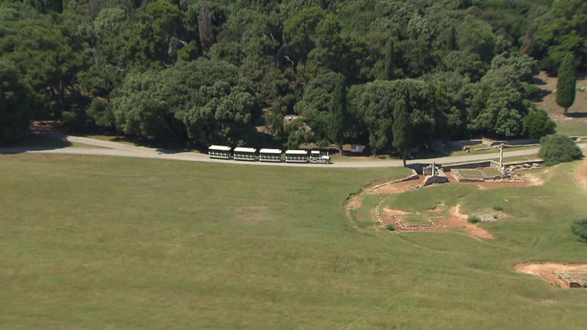 Aerial helicopter shot of beautiful vegatation of the National park Brijuni and