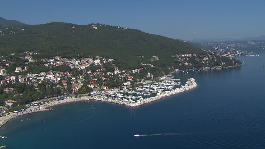 ACI marina Opatija, Adriatic coast. Aerial helicopter shot.