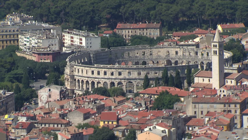 Aerial shot of the City of Pula and the Arena
