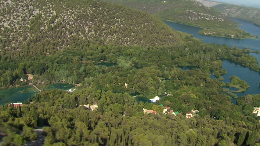 Flying over National park Krka and it's natural beauties. Aerial shot.