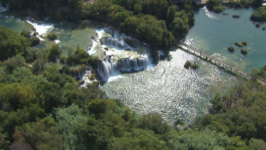 Aerial shot of the National Park Krka with its waterfalls