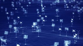  Abstract digital landscape showcasing interconnected nodes and icons representing big data, artificial intelligence, and chatbots on a blue background. - Powered by Shutterstock - Get 15% off with code: PIKWIZARD15