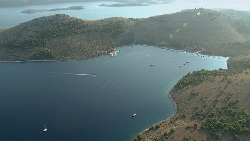 Aerial helicopter shot of the ACI marina Zut, Kornati islands archipelago,