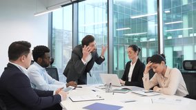 Angry boss scolding female employee for bad work result at conference Man manager CEO director yells shouts young specialist at incompetent subordinate blaming mistake in document diverse team meeting - Powered by Shutterstock - Get 15% off with code: PIKWIZARD15