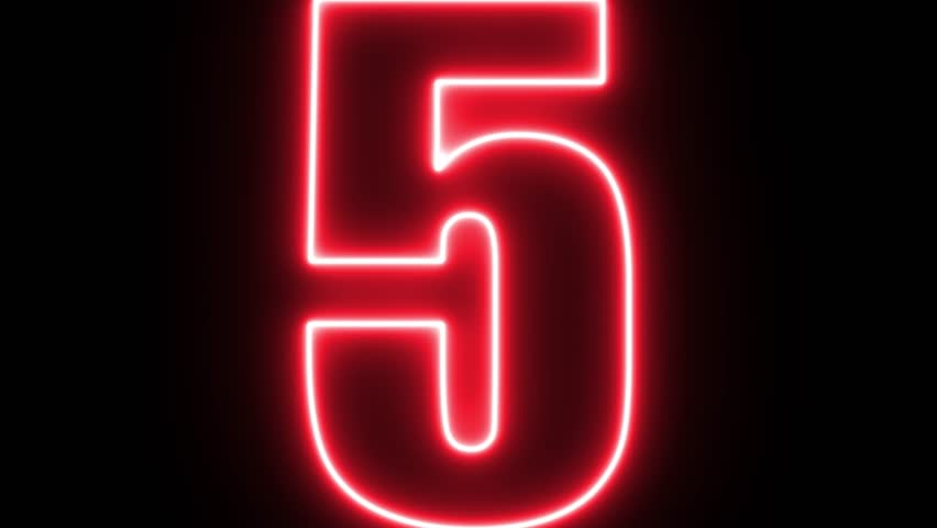 Glowing neon red number countdown timer from 10 to 1.