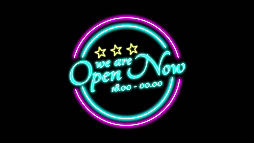 This vibrant neon sign features the text “We are Open Now” in a stylish, glowing font.
