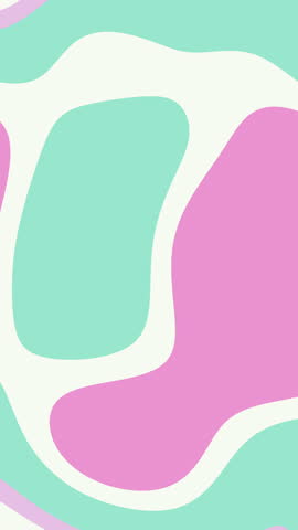 Dynamic abstract shapes in pink and mint, featuring bold contrasting patterns, playful tones.