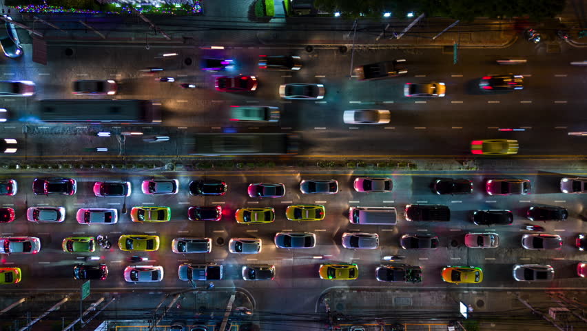 Aerial timelapse of evening traffic in Bangkok, Thailand
