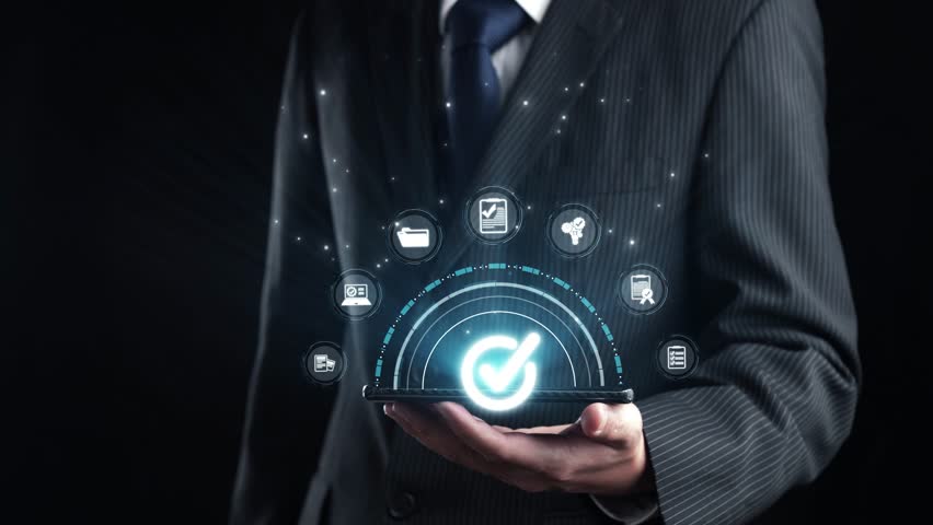 Business person enforces strict quality assurance protocols, ensuring QC and QA standards are met. Achieving certified product excellence through dedicated quality assurance. UUID