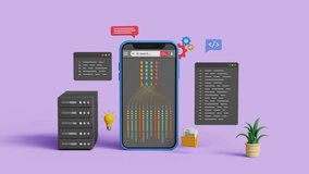 Big data AI technology. Artificial intelligence, business analytics. Data mining, complex visualizing, future prediction, data science. 3D smartphone analyzing big data sets. 4K 3D animation - Powered by Shutterstock - Get 15% off with code: PIKWIZARD15