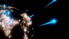 Earth digital animation seamless loop background. World at night with city lights growing network over the earth. Location point marker on globe of shipment or Network concept. 3D Render. - Powered by Shutterstock - Get 15% off with code: PIKWIZARD15