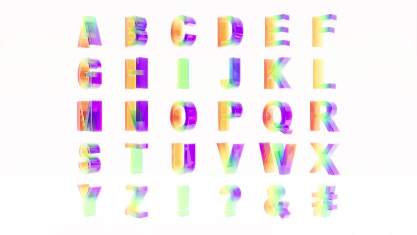 Typography multicolor alphabet letters on white bg 4k. 3D Illustration