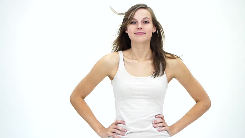 HD1080 Young brunette blond woman making a face and posing.