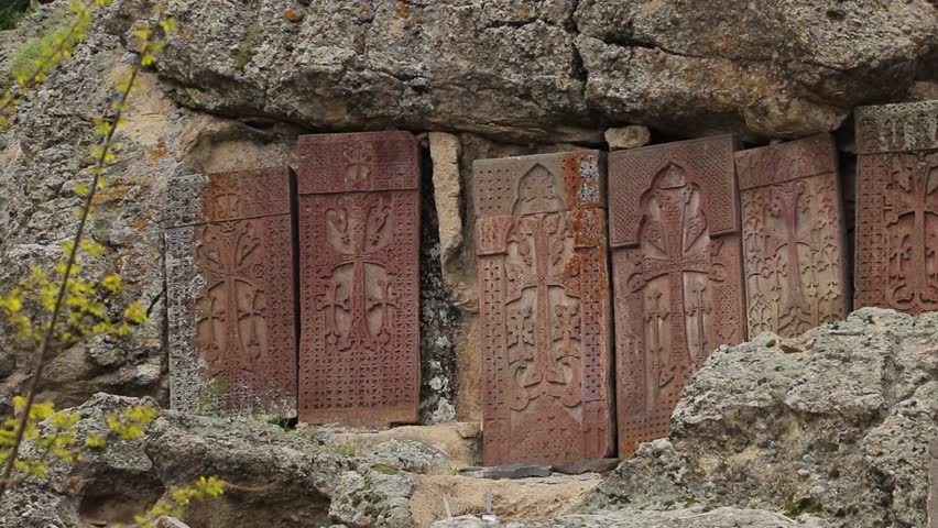An ancient Armenian cross-stone at Geghard Monastery, Armenia