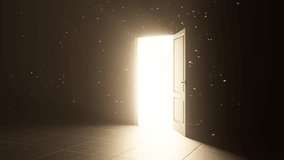 Door Opening, Bright Warm Shining Glowing Light Appears in Dark Room. Magic, Mystery, Success and Religious Concept. Abstract Minamalistic 3d Animation - Powered by Shutterstock - Get 15% off with code: PIKWIZARD15