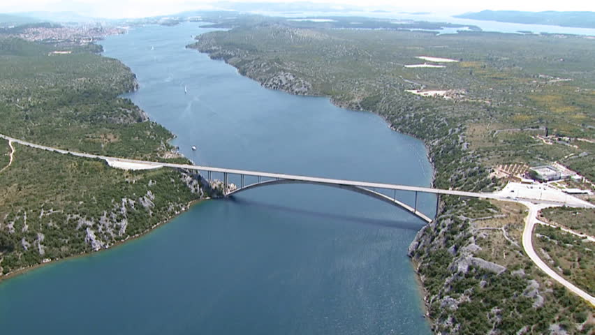 Aerial shot of the Bridge over river Krka