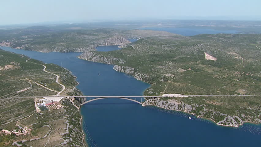 Aerial shot of the Bridge over river Krka